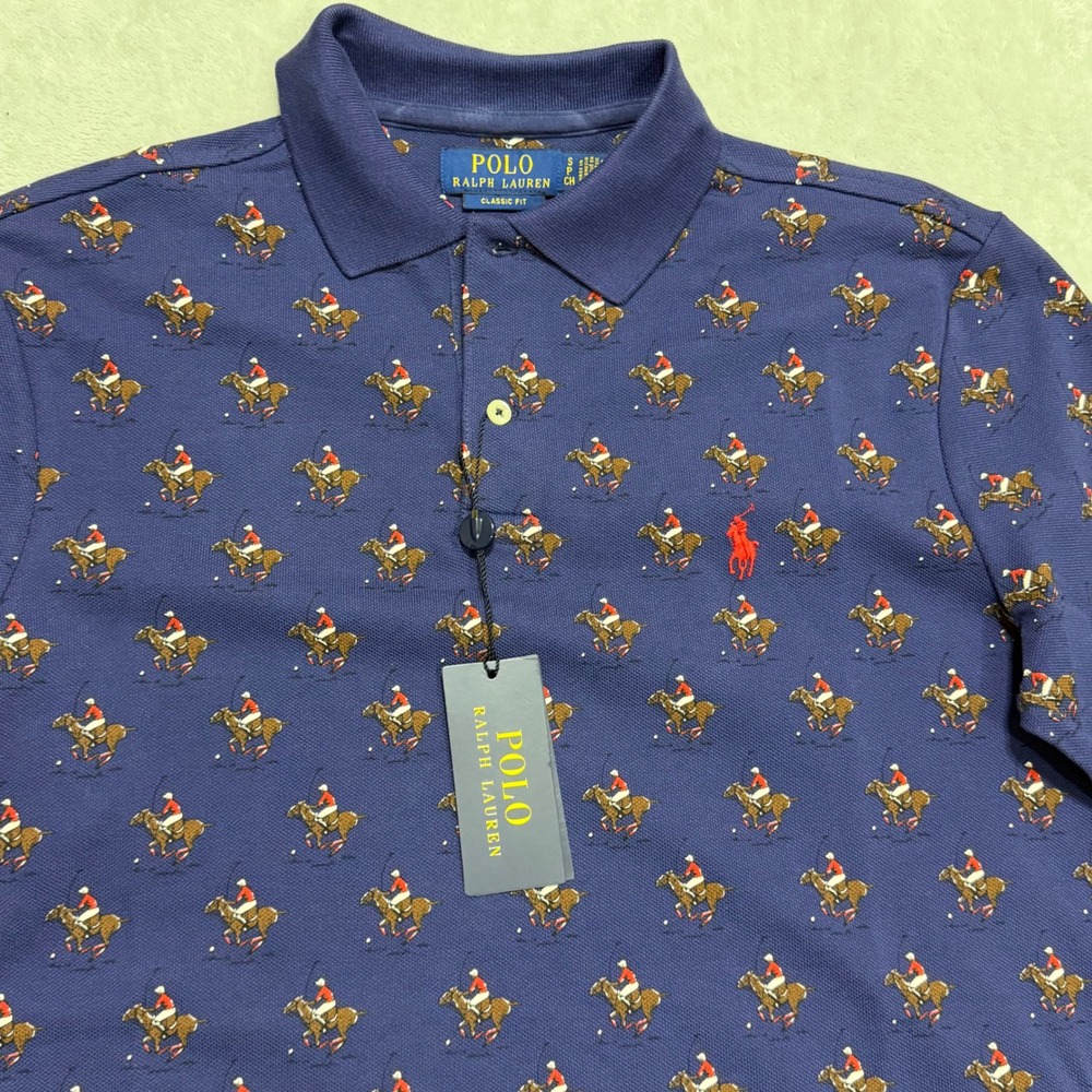 Polo Ralph Lauren Polo Men Small Blue All Over Pony Print Classic Fit Short Slee - Picture 3 of 11